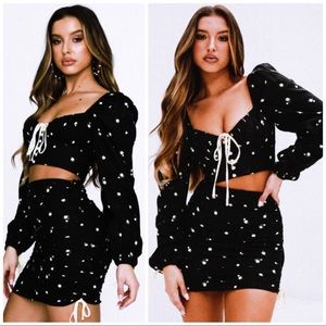 White Fox Boutique Endless Summer Skirt Set Black/Yellow S/XS NWT